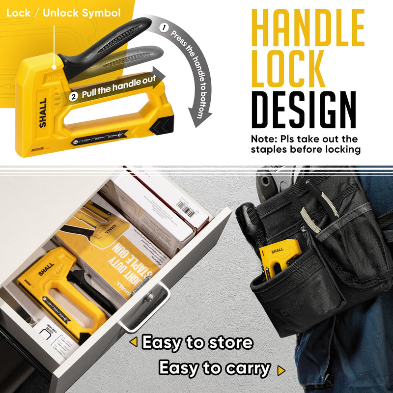 [Australia - AusPower] - SHALL Light Duty Staple Gun for Wood - Yellow Upholstery Staple Gun with 1600pcs JT21 Staples 1/4, 5/16, 3/8 inch and Staple Remover - Fabric Stapler Gun for Crafts, DIY, Decoration 