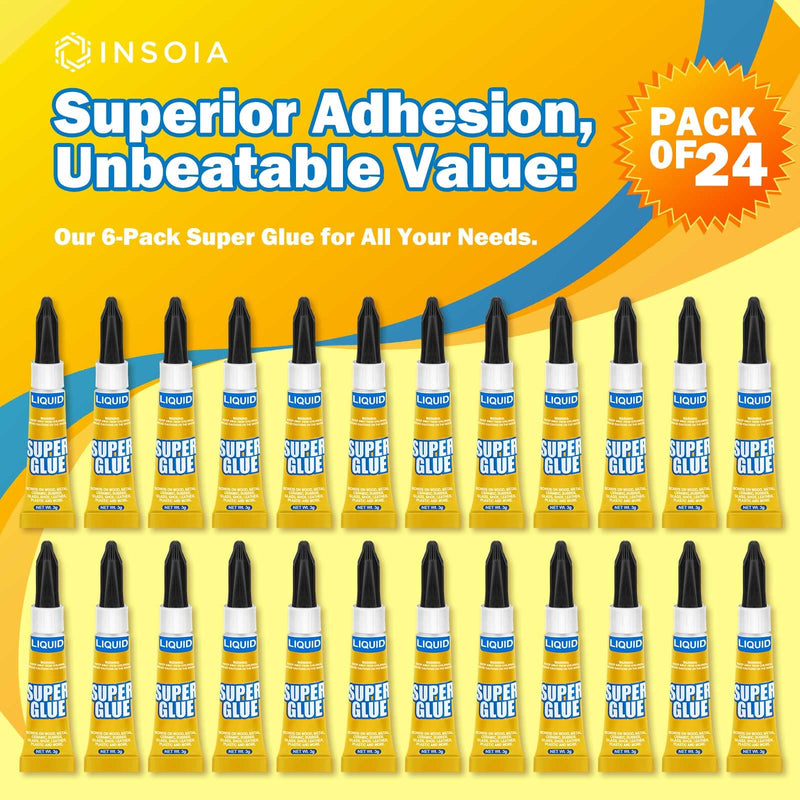 [Australia - AusPower] - Super Glue Liquid Clear, 24 X 3g All Purpose Strong Adhesive Ca Glue Cyanoacrylate Quick Dry Instant Glue for Plastic, Metal, Ceramic, Shoe, Wood, Leather, Model, Rhinestone, Jewelry and DIY Crafts 