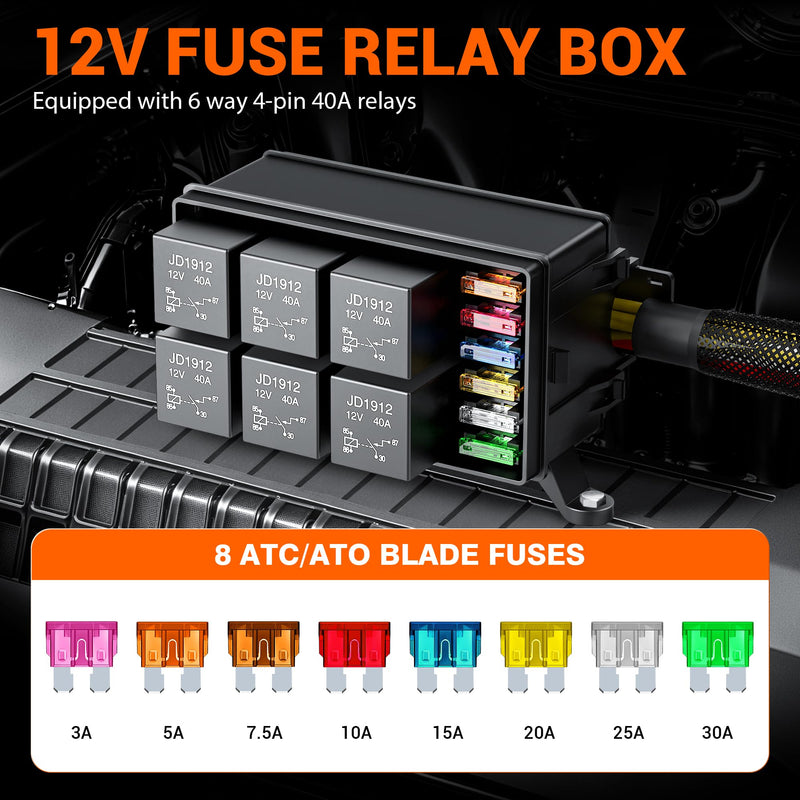 [Australia - AusPower] - 12V Fuse Relay Box 6 Way Pre-Wired Waterproof Relay Box 6 Slot ATC/ATO Fuse Relay Block Universal Relay Panel for Automotive Car Marine Boat 