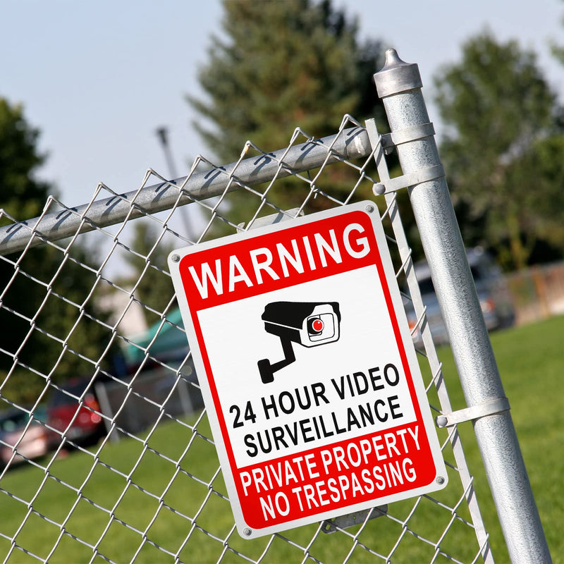 Blulu 16 Pack Private Property No Trespassing Sign 7 x 10'' No Smoking 24 Hour Video Surveillance Sign Reflective Coated Aluminum Warning Plaque for Home Business(Video Surveillance) 7 x 10''