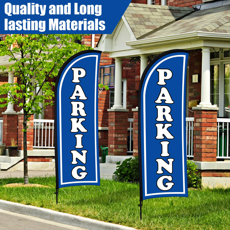 Hahafelt 2 Sets Parking Feather Flag with Pole 7 ft Parking Sign Banner Swooper Flag with Ground Stake and Portable Bag for Business Outside Event (Blue) Blue