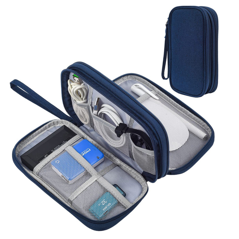 [Australia - AusPower] - Portable, Waterproof Electronics Accessories Case and Organizer Bag for Cables, USB Drives and Chargers Double Layer - Navy Blue 