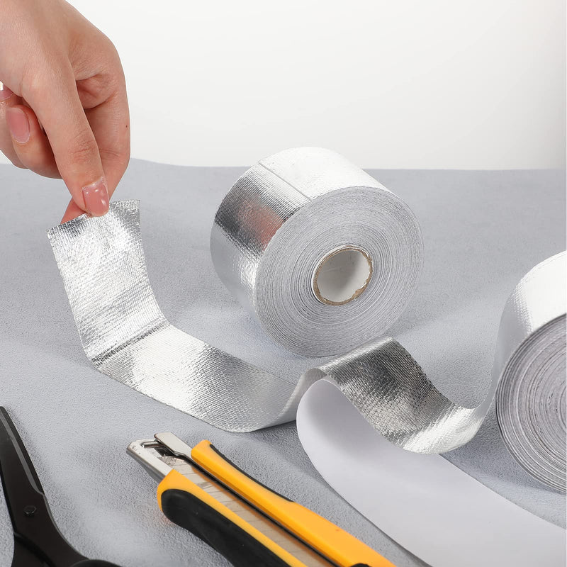 Zonon 2 Rolls Aluminum Foil Tape Heat Shield Tape Barrier Adhesive Reflective Fiberglass Thermal Insulation Reflective Material High Temp Protection(Silver,2 Inch X 65.6 ft) 2 Inch X 65.6 ft Silver