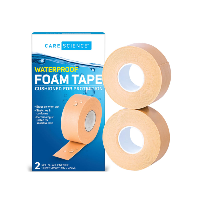 Care Science Tan Waterproof Foam Tape 2 Pack | Ideal for Medical Applications, Securing Bandages, Dressings, and Other Medical Devices