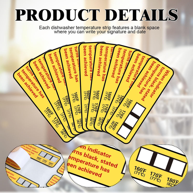 [Australia - AusPower] - 24 Count Dishwasher Temperature Test Strips 3-Temp 160°f/71℃, 170°f/76.5℃, 180°f/82℃ Bulk Heat Test Labels for Commercial Home Dishwashers Waterproof Adhesive Stickers 