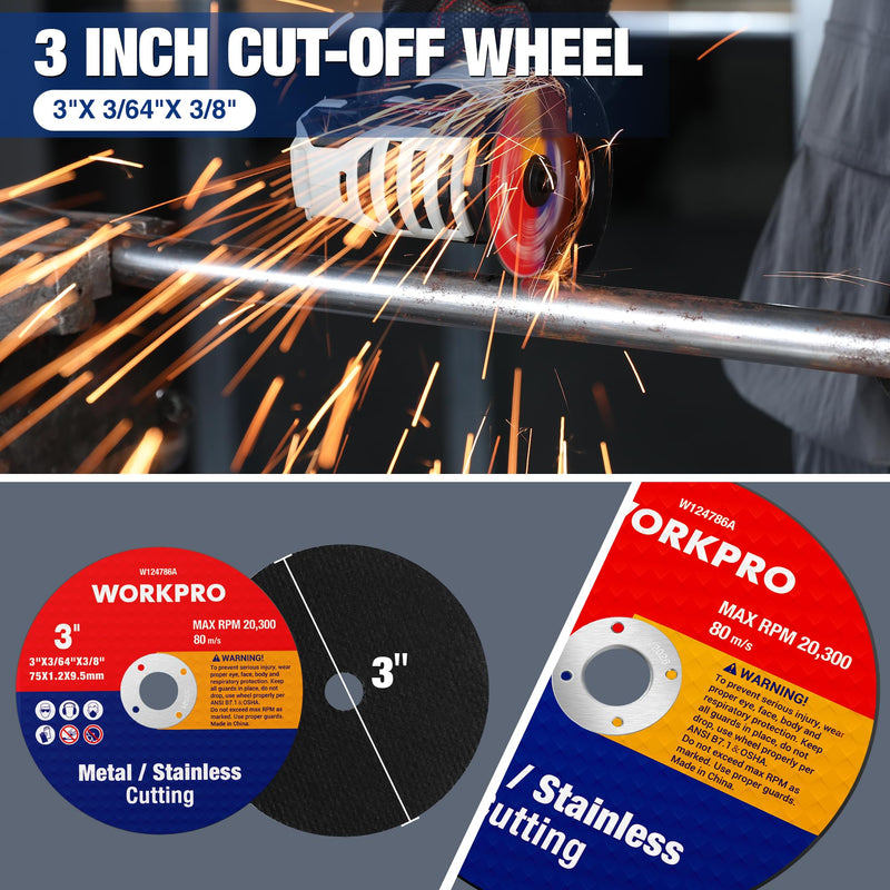 WORKPRO 20-Pack Cut-Off Wheels, 3 X 3/8-inch Metal&Stainless Steel Cutting Wheel, Thin Metal Cutting Disc for Angle Grinder