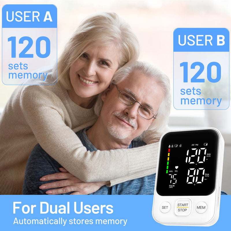 [Australia - AusPower] - Blood Pressure Monitor Upper Arm Machine Sphygmomanometer Accurate Adjustable Manual BP Cuff Kit Led Backlit Display 2 Users 240 Sets Memory Includes Storage Bag White 