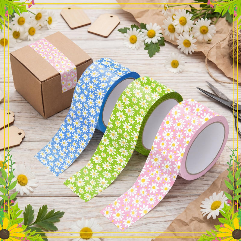 Marspark 3 Rolls Packaging Tape 50 Yard x 2 Inch Decorative Printed Duct Wrapping Tape for DIY Crafts Scrapbooking Crafting Boxes Decorations(Daisy) Daisy