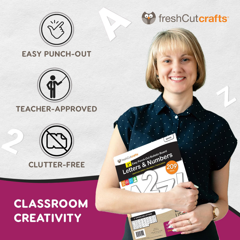 [Australia - AusPower] - 209 Pcs 3 in. White Bulletin Board Letters & Numbers, Capital Letters, Numbers, Punctuation, US Made Card Stock Punch Out Letters for Poster, Bulletin Board, Classroom - Precut Letters & Numbers 