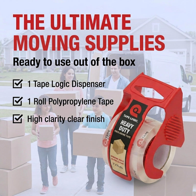 Tape Logic Heavy Duty Packing Tape with Dispenser (2 Pack) – 2.6 Mil Thick Clear Shipping Tape, 2 in x 25 yd – Strong Industrial Adhesive for Moving Boxes, Mailing, & Shipping Packaging 2 Rolls