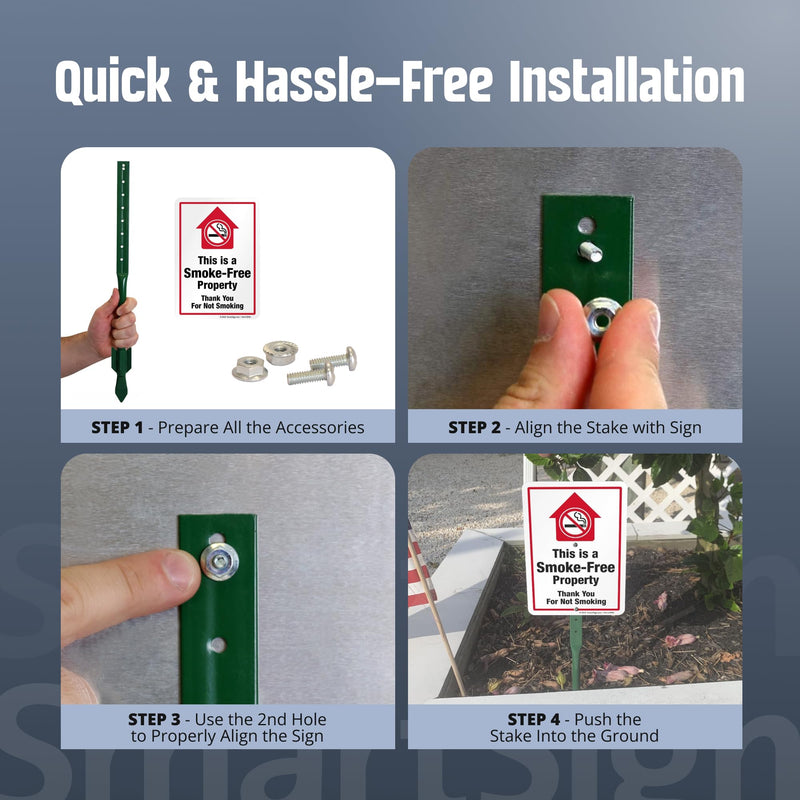 SmartSign This is A Smoke Free Property Sign, Thank You for Not Smoking for Yard | 10" x 7" Aluminum Sign & 21” Tall Stake Kit, Easy Installation