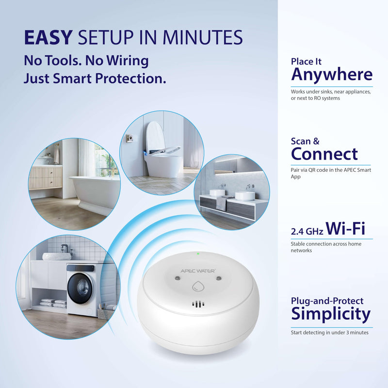 [Australia - AusPower] - APEC WATER WiFi Water Leak Detector for Home, App Connected get Real-Time Alerts, Highly Reliable Dual Sensor Wet Moisture Detection (1PK) 1-Pack 