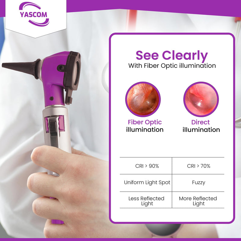 [Australia - AusPower] - Otoscope Professional Diagnostic Ear Otoscope with Light Pocket Size Ear Infection Checker with 10x Specula & Case, Ear Otoscope for Doctors, Nurses, & Students Purple 