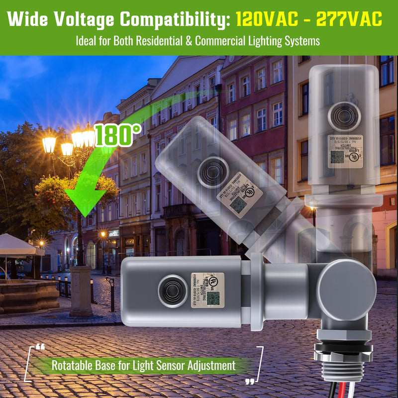 [Australia - AusPower] - 1 Pack Photocell Sensor for Outdoor Light, 120-277VAC 50/60 Hz Swivel Mount Photocell IP54 Waterproof, Dusk to Dawn Sensor Photoelectric for High Power Loads in Commercial or Industrial 