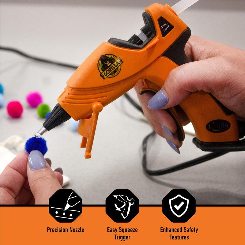 Gorilla Dual Temp Mini Hot Glue Gun, Precision Nozzle, Easy Squeeze Trigger, and Enhanced Safety Features, for DIY, Craft, Repairs, and More, Orange (Pack of 1)