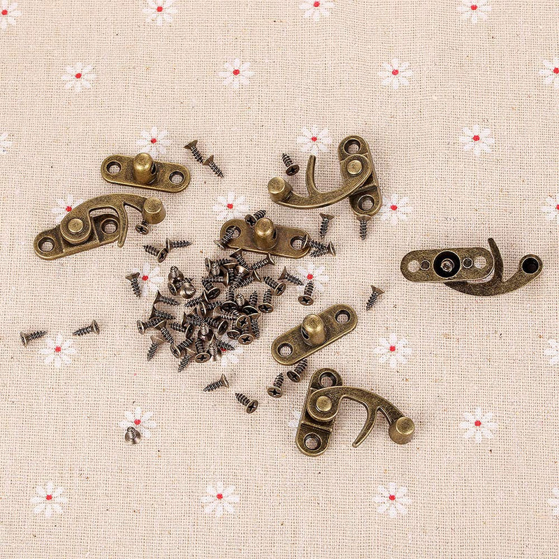 40-Piece Jewelry Box Replacement Lock - Antique Box Hook Clasp, Right Latch Hook Hasp Horn Lock, Wooden Cabinet Latch with 160 Replacement Screws (Bronze) Bronze/40 Pcs