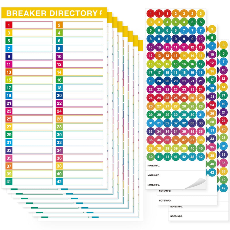 10 Sheets Breaker Panel Labels Electrical Box Sticker Numbers Breaker Panel Labels Electrical Sticker Number Catalog Load Center Adhesive Waterproof Reusable（Colorful） Colorful