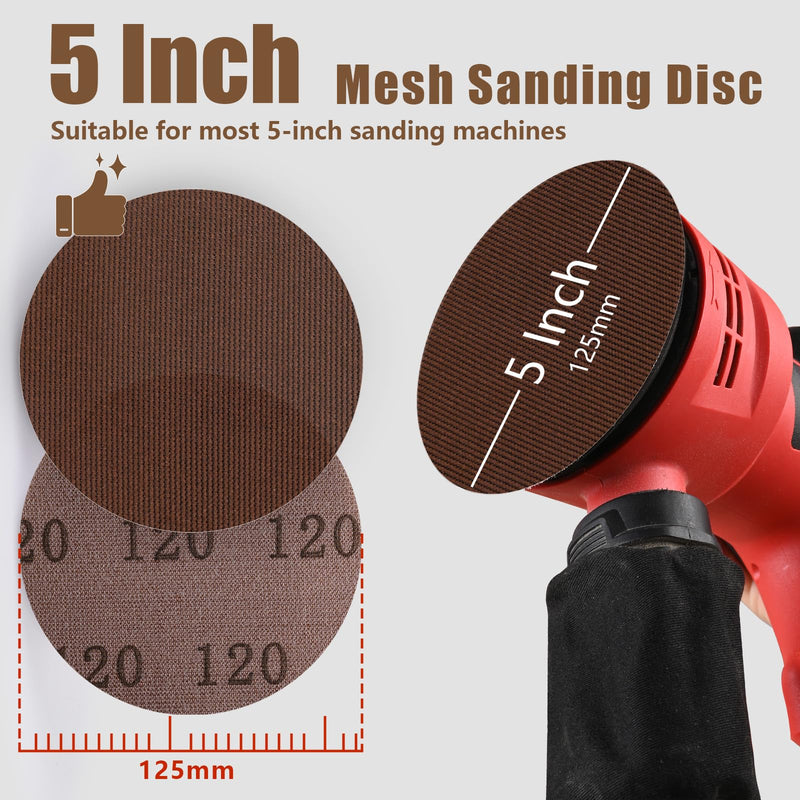 Pack of 50 Sanding Sheets 125mm 80-320 Grit Mesh Sandpaper | Sanding net for 125 mm random orbital sanders, efficient dust removal 80/120/180/240/320 grit 125 net