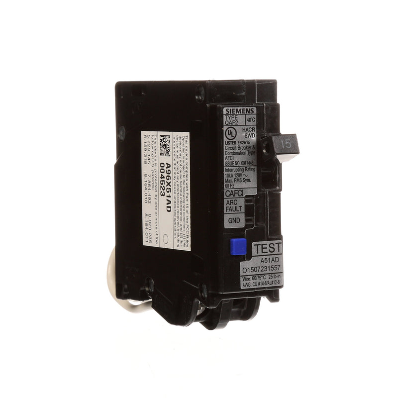 [Australia - AusPower] - SIEMENS QA115AFC 15-Amp Single Pole 120-volt Plug-On Combination AFCI Breaker, Black 1 Pack Cardboard Packaging 