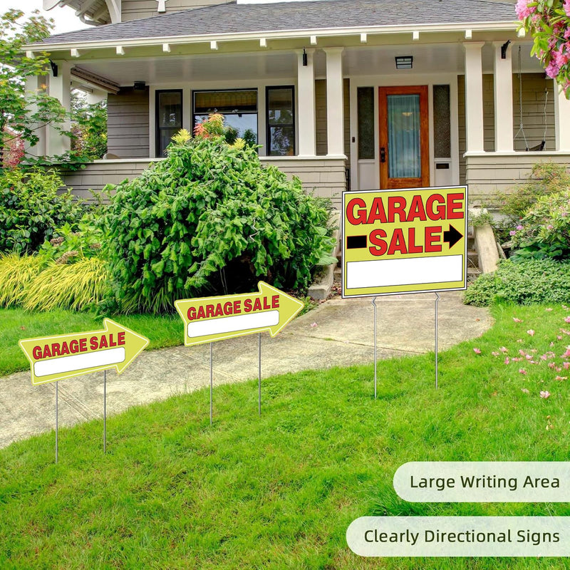 Double-Sided Garage Sale Signs & Directional Arrow Signs -9Pack Sets with Metal Stakes - Waterproof Reusable Yard Signs for Outdoor Sales Events