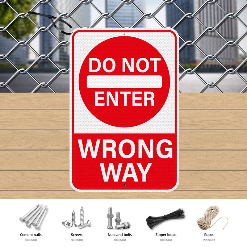 2 Pack Do Not Enter Wrong Way Sign 18 × 12 Inches Reflective Waterproof Fade Resistant Rust Free Aluminum Metal Warning Signage with Pre-Drilled Holes for Roads Driveways Parking Lots