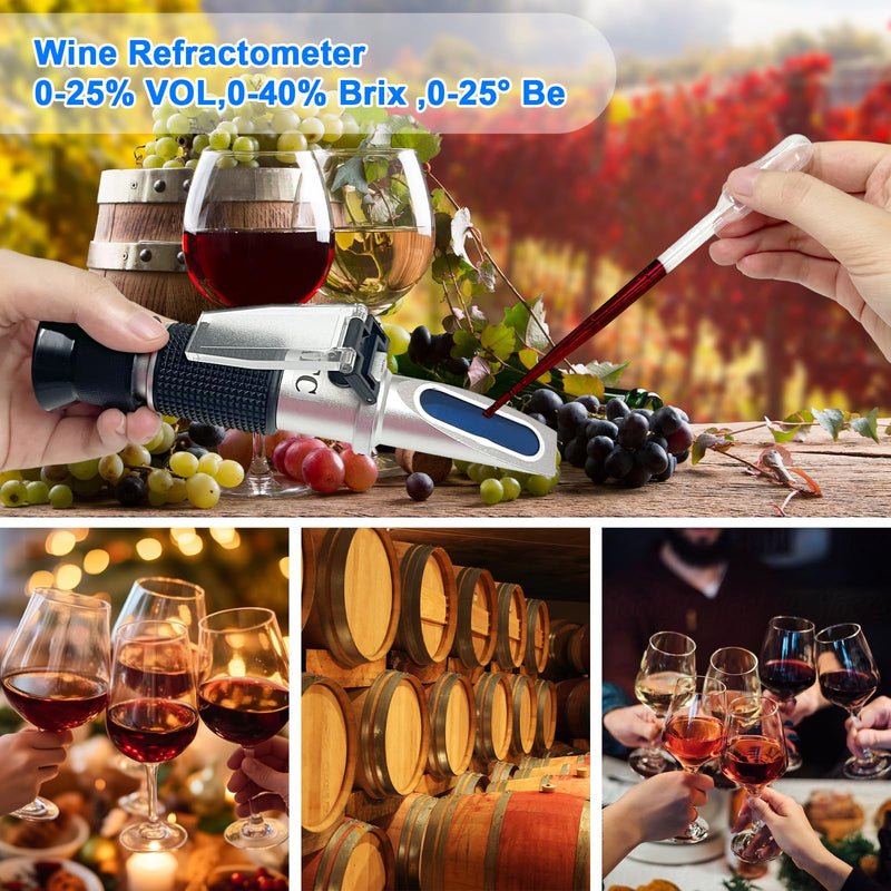 [Australia - AusPower] - 3-in-1 Digital Alcohol Refractometer Kit for Home Brewers | Measures Brix (0-40%), Alcohol (0-25%), Baume (0-20%) | ATC for Beer, Wine, Mead & Grape Must Sugar Content 