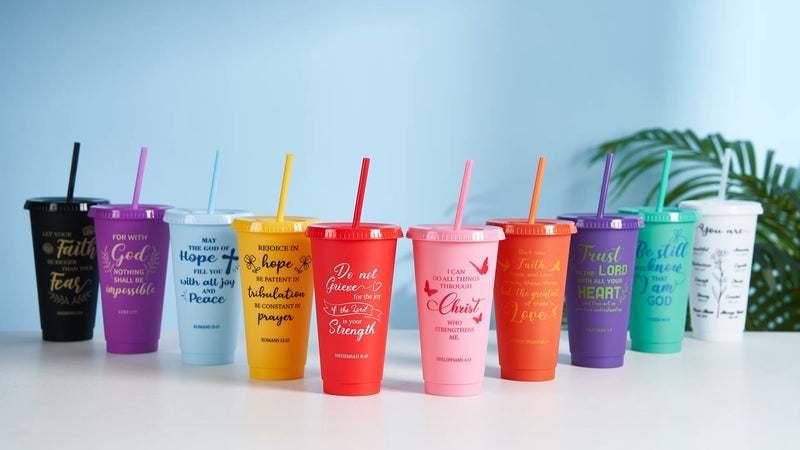 Uiifan 30 Pcs Christian Gifts Cups Bulk for Women, Fresh Color, Bible 24 oz - Bible