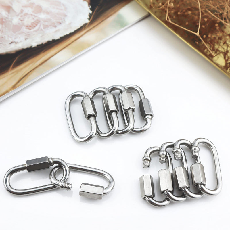 [Australia - AusPower] - 10 Pack 304 Stainless Steel M3.5 Chain Link, 1/8 Inch D Shape Locking Quick Chain Repair Links Pets Keychain for Outdoor Traveling Equipment 