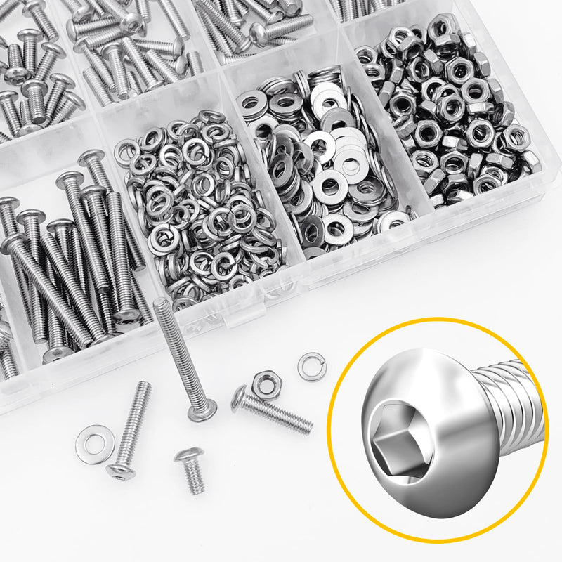 [Australia - AusPower] - 550Pcs M3 Screw Assortment Kit 304 Stainless Steel Hex Socket Button Head Socket Cap Metric Screws Bolts, Flat & Spring Lock Washers/Nuts/Hex Wrenche M3*6/8/12/14/16/20/25mm Silver 550 Pcs Hex Button Head - M3 