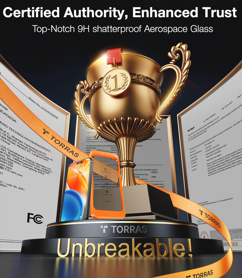 [Australia - AusPower] - TORRAS Top-Notch Diamond Shield for iPhone 15 Pro Max Screen Protector [ 9H+ Military-Grade Protection] Unbreakable Shatterproof Tempered Glass for iPhone 15 ProMax Full Coverage Screen Protector, iPhone 15 Pro Max（6.7 inch） 
