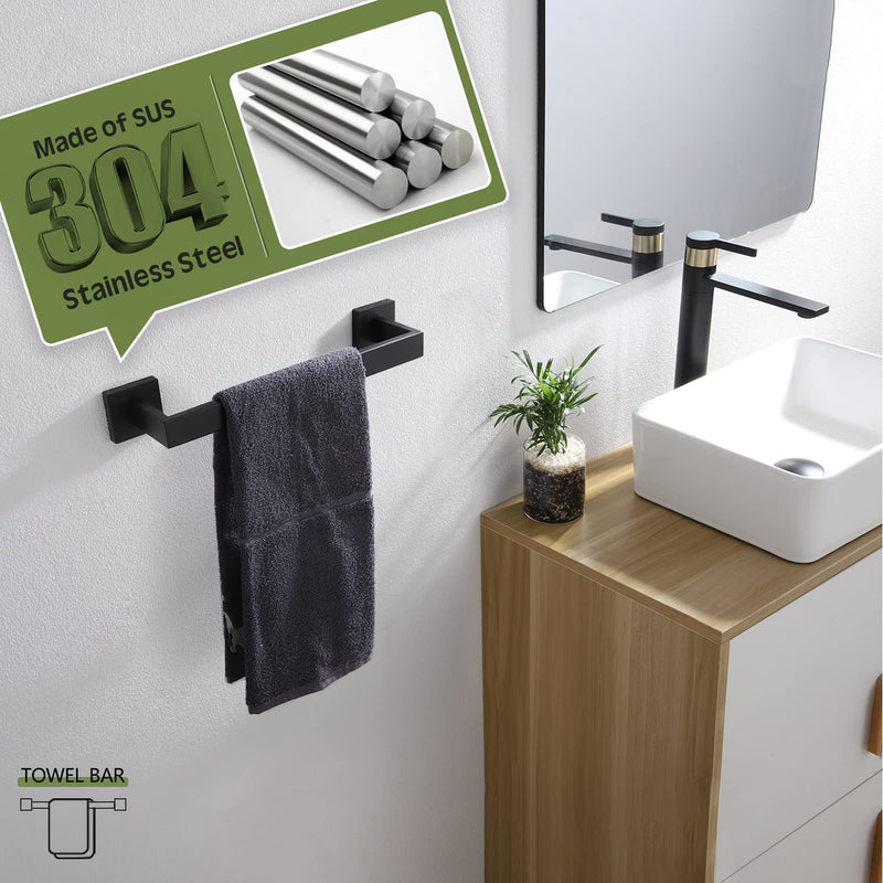 KOKOSIRI 12-Inch Single Towel Bar, Bathroom Kitchen Towel Holder, Wall Mounted SUS304 Stainless Steel Towel Rack, Matte Black, B4003BK-L12