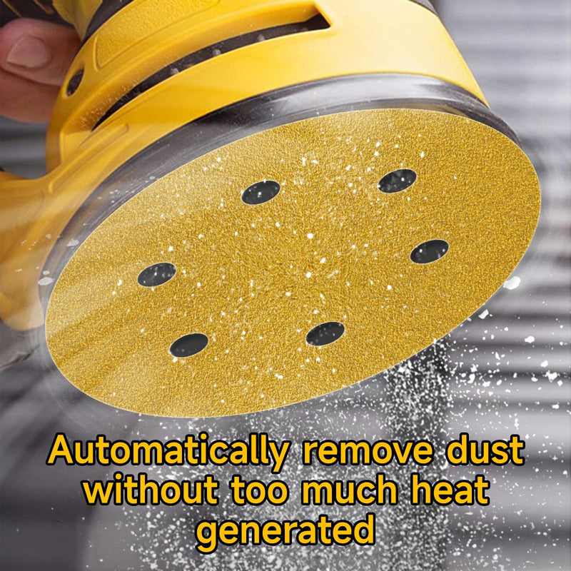 [Australia - AusPower] - STEBRUAM Velcro Sandpaper 150 mm, 40 Grit Sanding Sheets, 6 Holes, Sanding Discs for Random Orbital Sanders, Mixed Grain for Wood, Metal and Colour, Pack of 40, Yellow 40pcs 40 grit 
