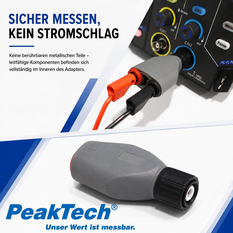 PeakTech 7055 BNC to 4 mm Adapter Plug for Oscilloscopes, Touch-Safe