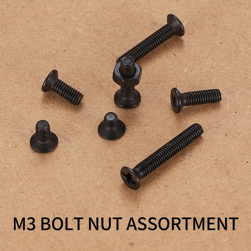 [Australia - AusPower] - Countersunk Head Phillips Screws and Hex Nuts Assortment Kit, 780 Pcs Flat Head Machine Screws Bolts and Nuts Set, M3 x 4mm/6mm/8mm/10mm/12mm/16mm/20mm, Black (A) M3-780 