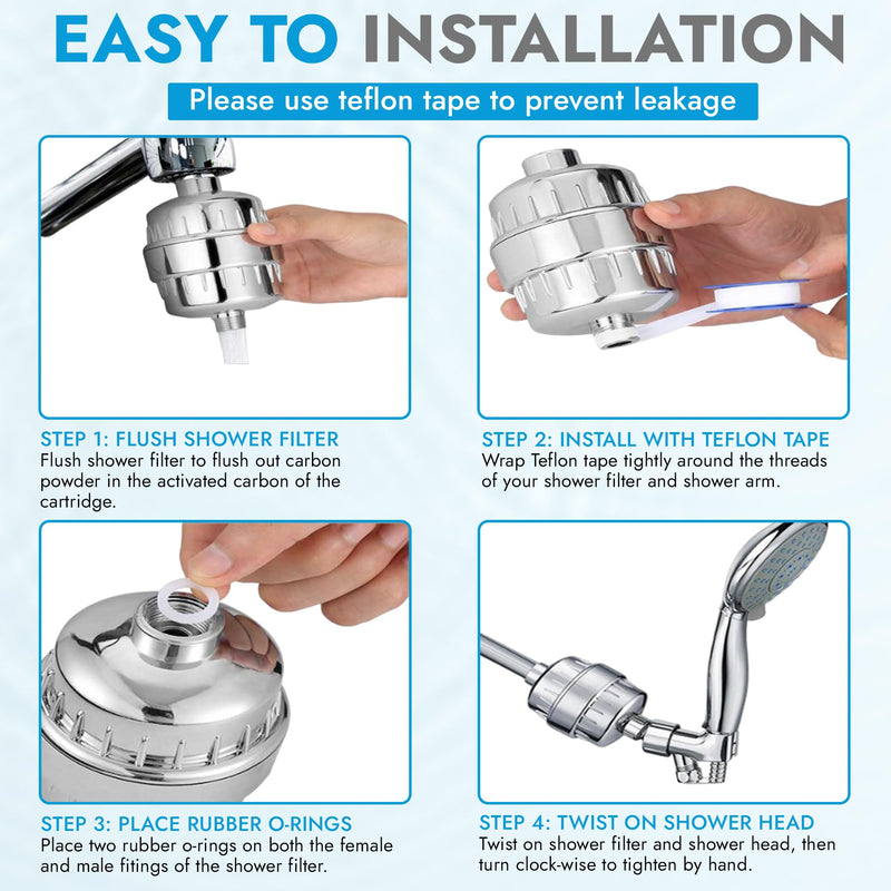 EVERGLOW High-Output Shower Filter, 100% Removes Chlorine, Moisturizes Dry Itchy Skin, Skin and Hair, Helps with Dandruff, Eczema and Vitamin C Infused and Water Softener, 4.7” - Chrome