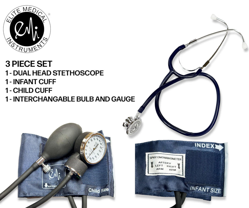 [Australia - AusPower] - EMI #311 Pediatric Aneroid Sphygmomanometer Set Child and Infant Cuff Plus Basic Dual Head (Navy) Navy 