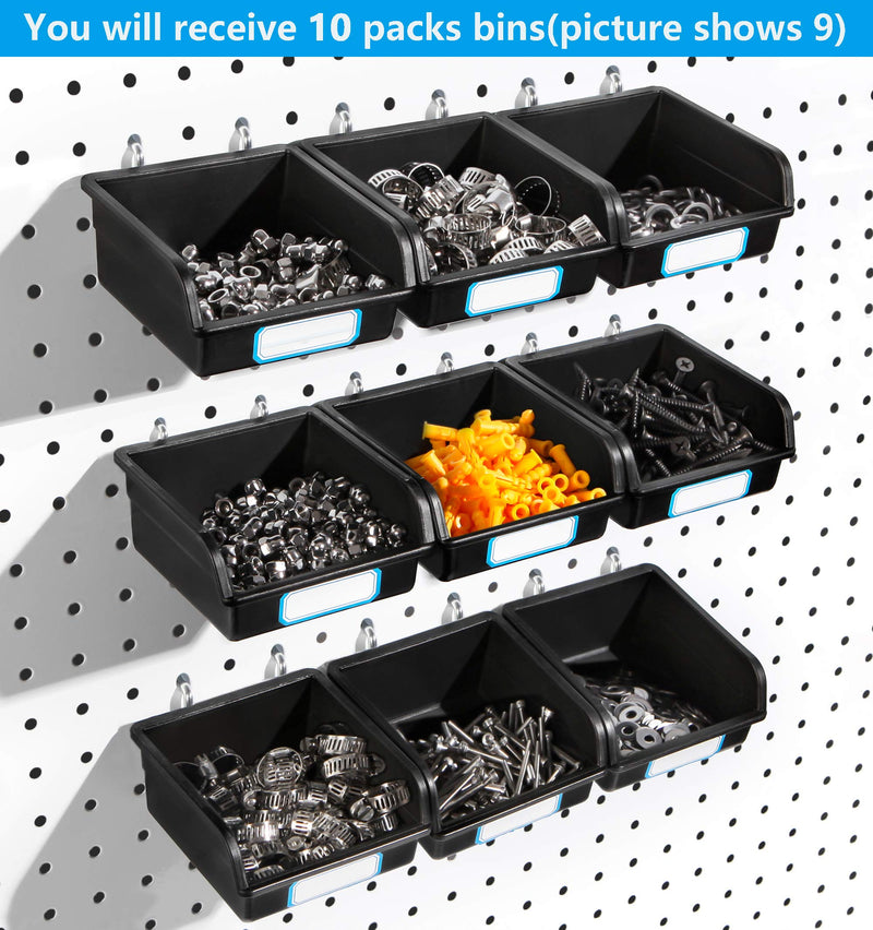 [Australia - AusPower] - Pegboard Bins with Hooks and Labels, for Organizing Accessories, 10 Packs, Black 