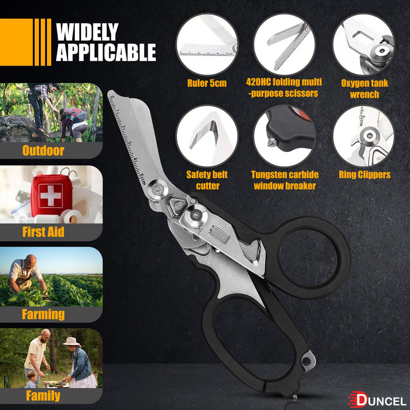 [Australia - AusPower] - Pro 6-in-1 Multifunctional Trauma Shears Foldable - Stainless Steel Medical Scissors for Nurses - Raptor Trauma Shears with Glass Breaker - Surgical EMT Scissors for Nursing Students & Doctors 