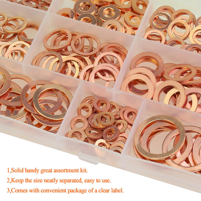 [Australia - AusPower] - 325 Pieces Copper Washers, HELIFOUNER 11 Sizes Copper Metric Sealing Washers, Flat Washers Assortment Kit (M5 M6 M8 M10 M12 M14 M16 M20) 325 Pieces Copper Washers Set 