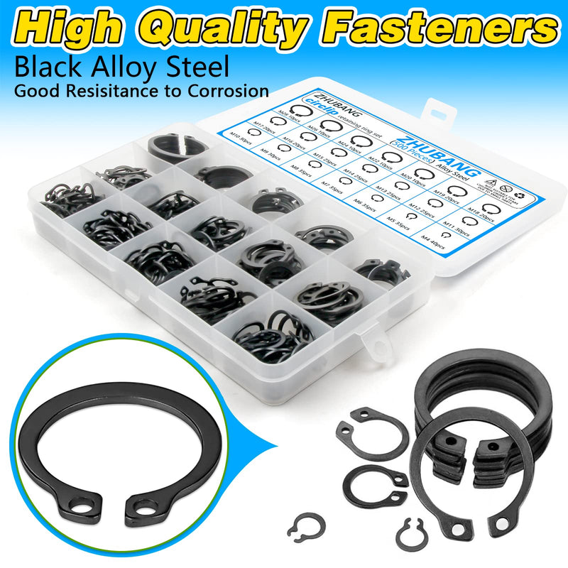 [Australia - AusPower] - 800Pcs C-clip External Retaining Rings Snap Rings Assortment Kit Circlip Alloy Steel(M4-M28) + E-clip Retaining Rings Assortment Set(1.5mm-10mm) + 5Pcs Snap Ring Plier + Tweezer Alloy Steel 500Pcs C-Clip 