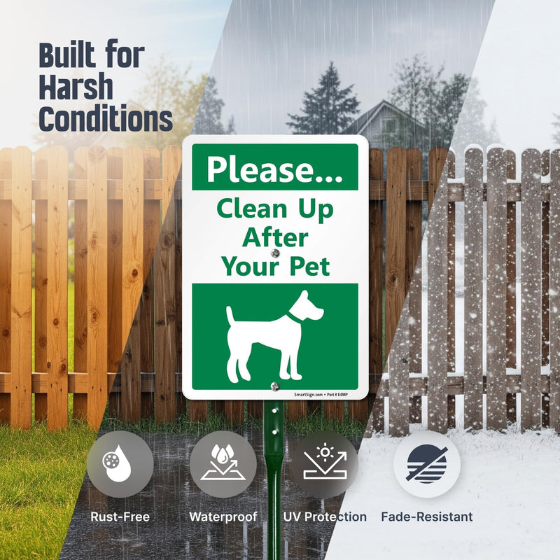 SmartSign10 x 7 inch Please Clean Up After Your Pet Yard Sign with DOG Graphic, 40 mil Laminated Rustproof Aluminum, 21.5 inch tall Sign and Stake Kit by SmartSign, 100+ Years of Sign Expertise Sign Kit
