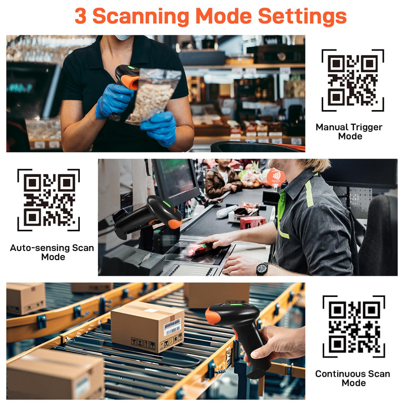 KUIIYER Wireless Barcode Scanner, 2D QR 1D Bar Code Scanners Handheld Barcode Reader with Updated 800 X 600 Pixel CMOS & Built-in Light, Plug & Play for Computers, PC, Laptop, Desktop & POS