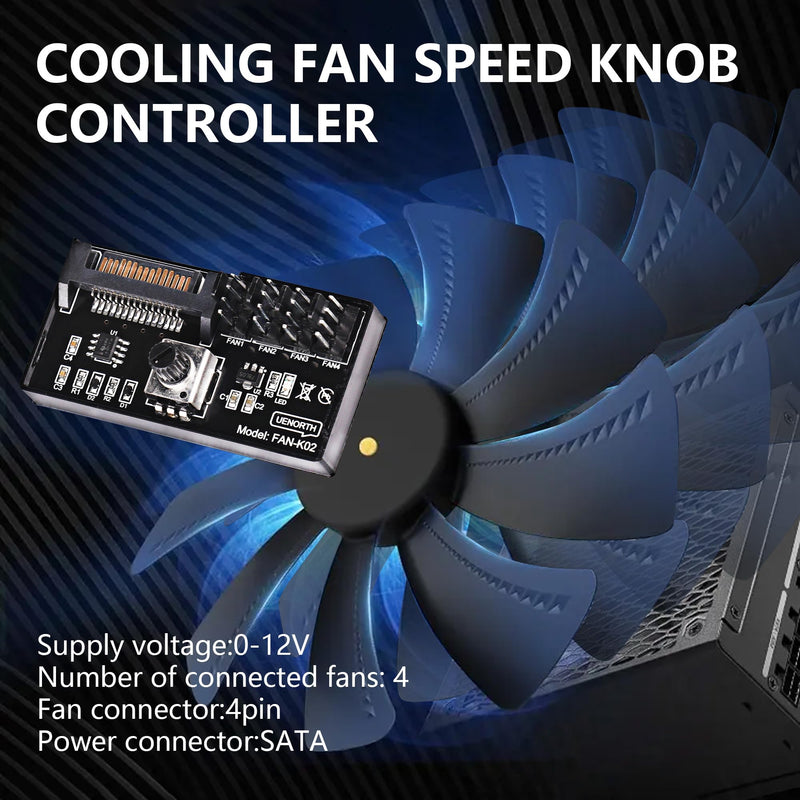 [Australia - AusPower] - 4-Pin PWM Fan Controller Hub - 12V PC Chassis Fan Speed Knob Adapter with SATA Power, 60W Output & 3M Tape for 4 Fans (Case Fan Hub/PWM Cooling Controller) 