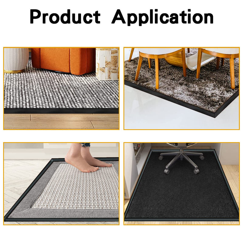 Floor Rubber Transition Strip Self Adhesive Carpet to Tile Transition Strip Edging Trim Strip for Threshold Transitions with a Height Less Than 5 mm/0.2in (Black, 6.56FT) Black