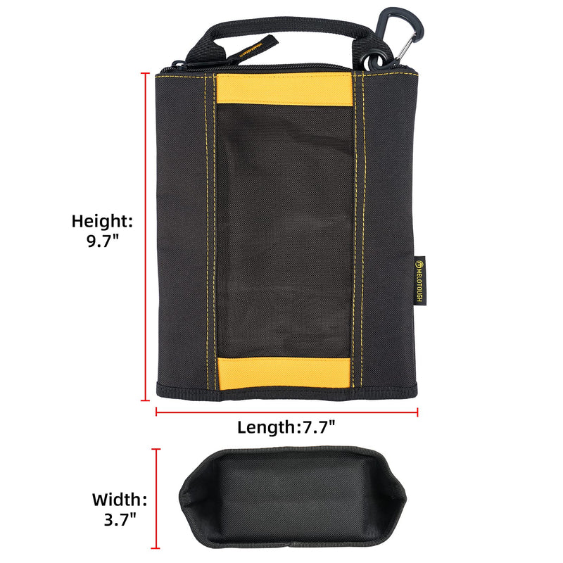 MELOTOUGH Fastener Bag Small Zip Tool Pouch Canvas Utility Zipper Tool Bag with Heavy Duty Mesh Window,Carabiner Clip (4 pack) 4 color(Yellow+Blue+Red+Grey)