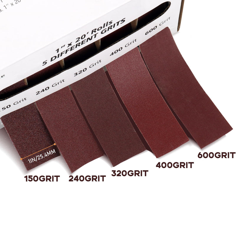 [Australia - AusPower] - 5 Grits Emery Cloth Roll, 150 240 320 400 600 Grits Abrasive Sand Paper for Metal and Wood Furniture with Dispenser - 6M Red Sandpaper Rolls red,5roll,6m 