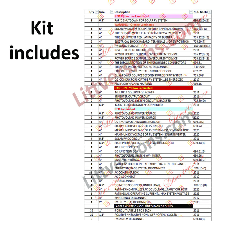 116 Pack NEC 2026/2023/2020/2017 Code Compliant Photovoltaic Solar Panel Label Kit Electrical Panel Safety Stickers Outdoor Rated Waterproof Laminated 2026 Edition 1 Pack