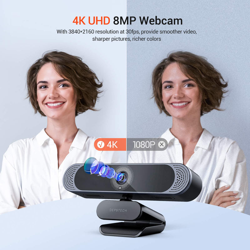 [Australia - AusPower] - DEPSTECH 4K Webcam, DW49 HD 8MP Equipped with Sony Sensor Autofocus Webcam with Microphone, Privacy Cover, Plug Play USB Computer Web Camera for Pro Streaming/Online Teaching/Video Calling/Zoom/Skype Black 