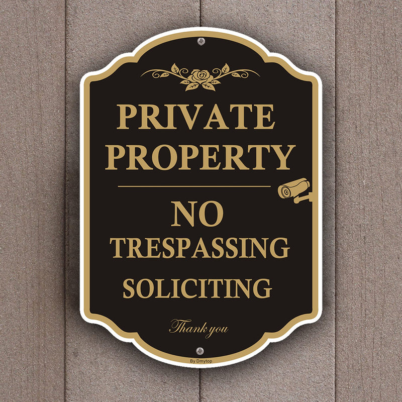 Private Property Sign No Trespassing Sign, No Soliciting Signs, CCTV IP Camera Video Surveillance Warning Metal Signs, 14 x 10 Inches Rust Free Aluminum Metal, 2 Pack