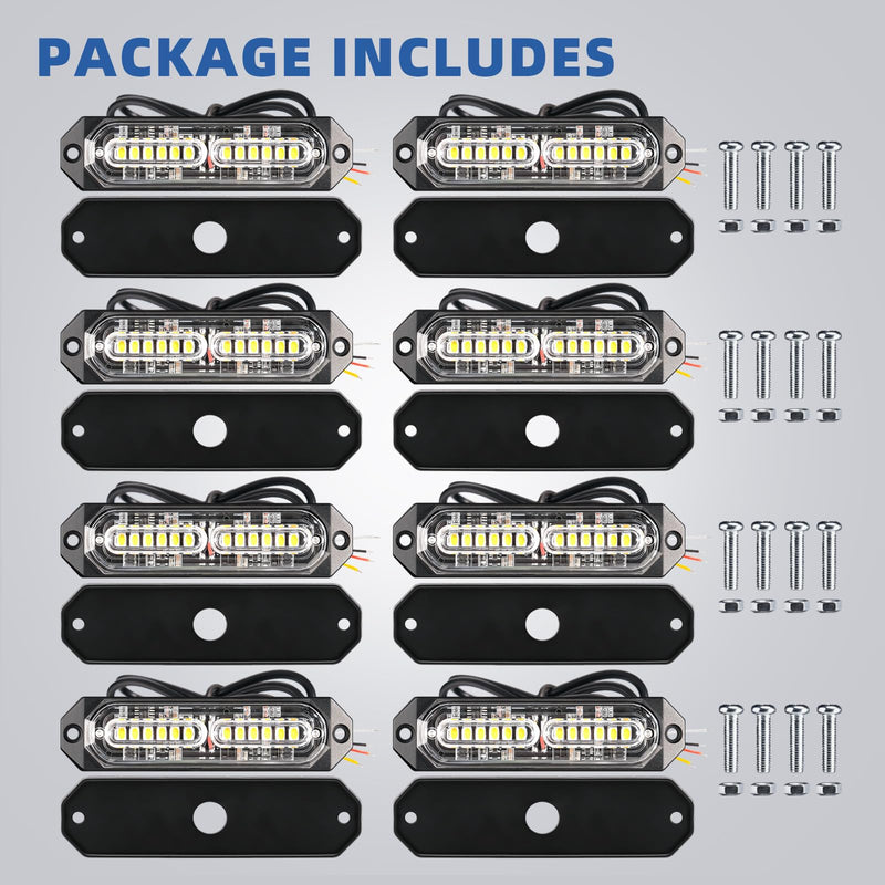 [Australia - AusPower] - 8-Pcs 12 LED Sync Feature Emergency Strobe Grille Lights Ultra Slim Surface Mount Hazard Warning Flashing Chase Light Bar for Construction/Police/Truck/Vehicles/Car/SUV/ATV/UTV (Amber/White) #01 Amber/White 